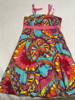 Lilly Pulitzer Turquoise Floral Paisley Dress with Pink Accents